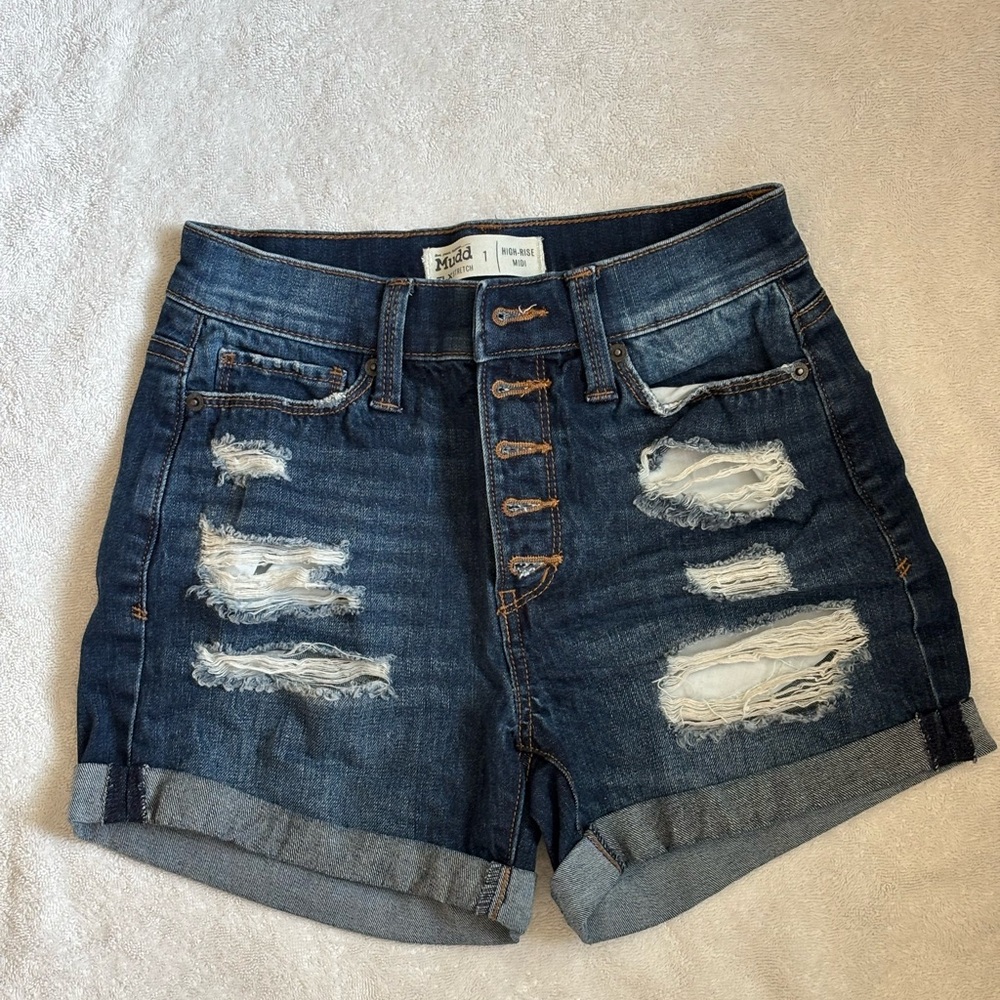 Mudd Blue Jean Shorts Distressed High-Waisted